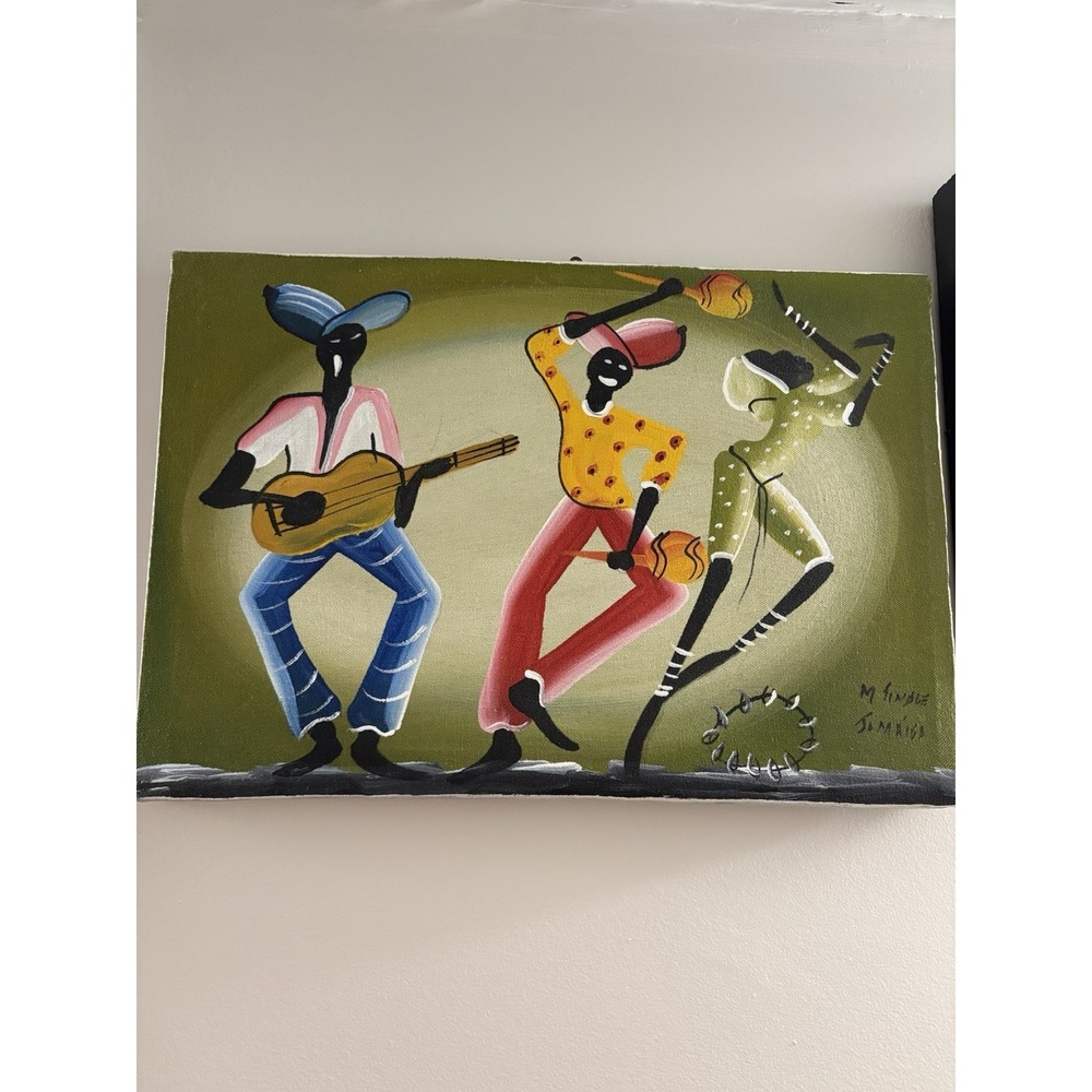 Original painting Three people dancing playing instruments Signed 17 X 12"